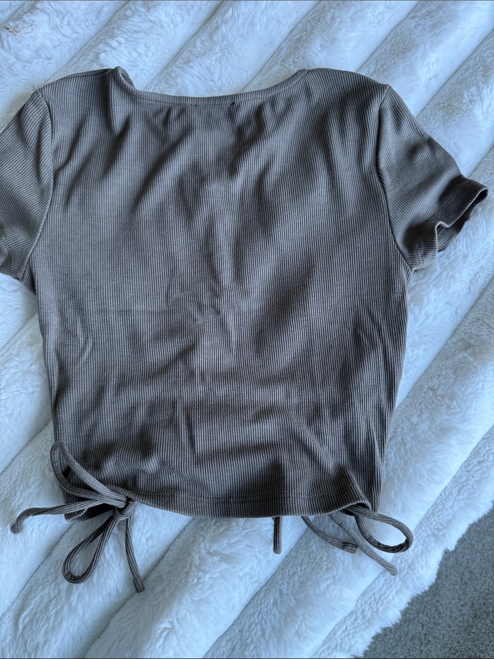 Princess Polly Taupe Ribbed Ruched Drawstring Crop Top - Picture 3 of 3